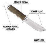 Buck Knives | 103 Skinner Knife | Fixed Blade Knives | 4" Stainless Steel Blade with Leather Sheath | Hunting, Camping and Outdoors | Made In USA | Lifetime Warranty | Heat Treated | O.D. Green Micarta Pro | 0103GRS1-B