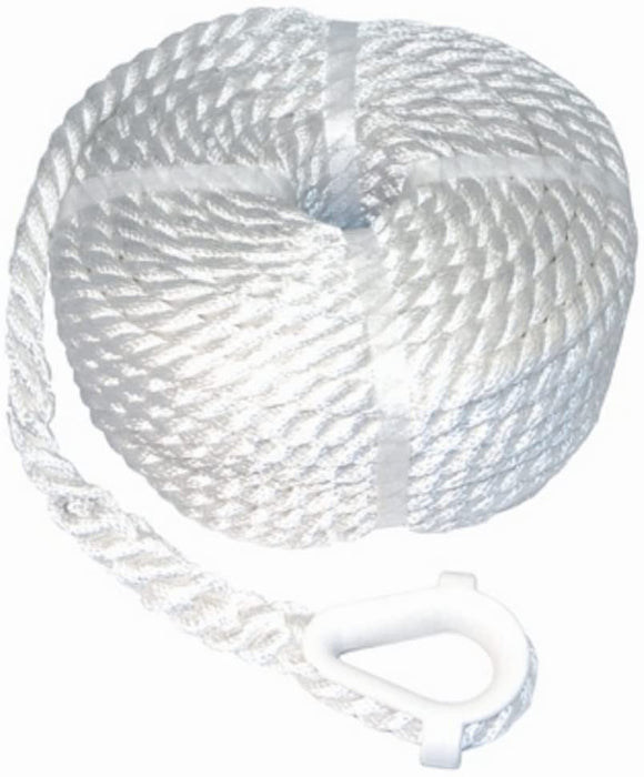 Tri-Strand Nylon Twisted Anchor Line WITH Thimble (White) [3/8